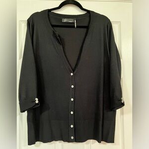 Cyrus Black Open Front Cardigan Womens Size 1XLarge Silver Buttons SOFT